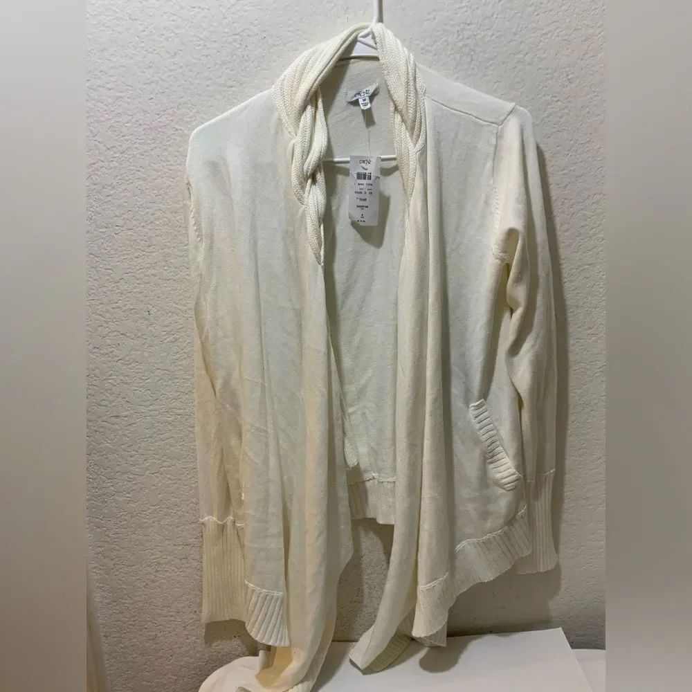 Cache Open Front Cardigan Sweater Cotton Modal Cashmere Women's M Ivory Cream